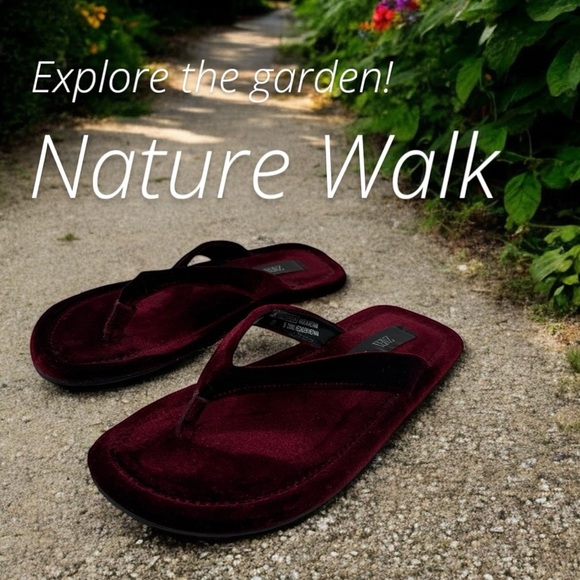 Zara  Velvet Flip Flops Burgundy size 35 US 5 - Picture 5 of 9